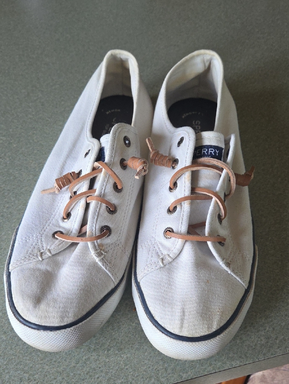Sperry White Canvas Low-Top Sneakers with Tan Leather Laces